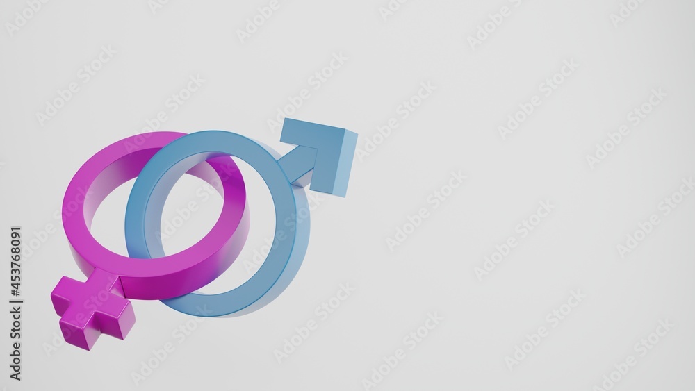 Gender symbols with heads of Male and Female. World Sexual Health Day Concept, Gender Sex Icon pink and blue symbol, 3D rendering illustration Gender symbols with heads of Male and Female. World Sexual Health Day Concept, Gender Sex Icon pink and blue symbol, 3D rendering illustration
