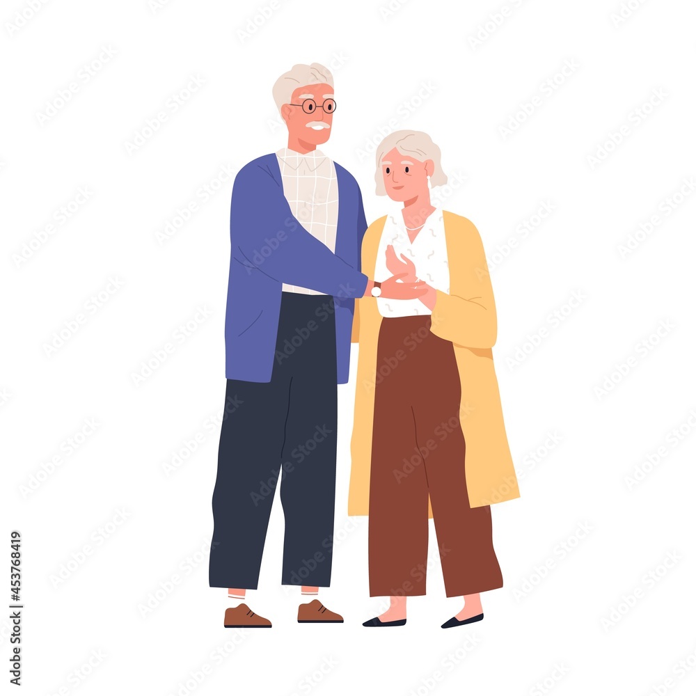 custom made wallpaper toronto digitalHappy senior love couple of old man and woman. Elderly people standing together. Portrait of grandfather and grandmother. Flat vector illustration of grandparents isolated on white background