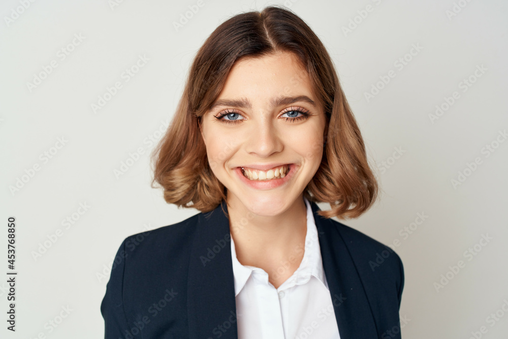 cheerful business woman in a suit work documents official Professional cheerful business woman in a suit work documents official Professional