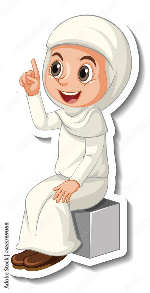 A sticker template with Muslim girl cartoon character A sticker template with Muslim girl cartoon character