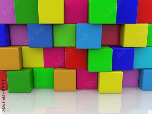 Uneven wall of colored toy blocks