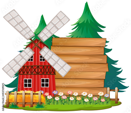 Empty banner template in the farm scene isolated on white background