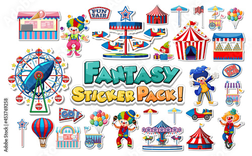 Sticker set with amusement park and funfair objects