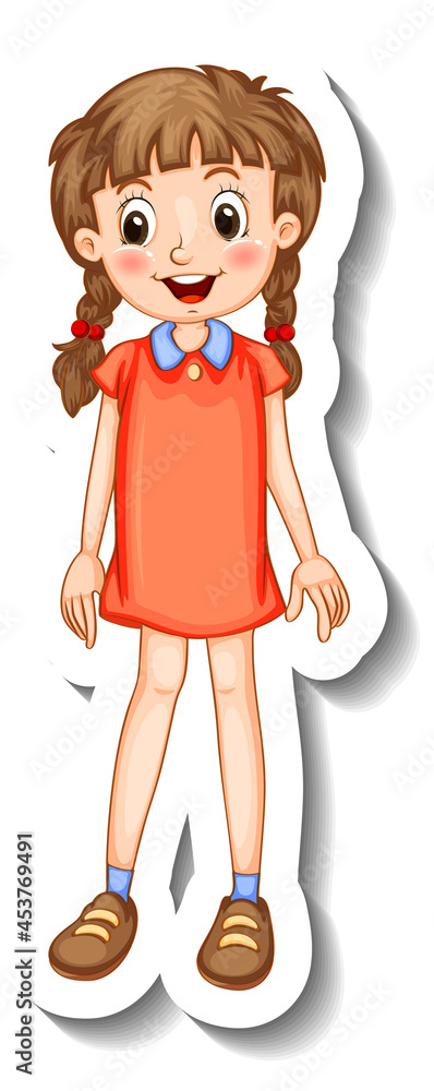 Sticker template with a girl in standing posing cartoon character isolated Sticker template with a girl in standing posing cartoon character isolated