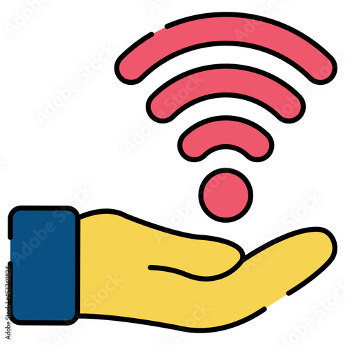 Hand holding WiFi signals showing concept of offer WiF
