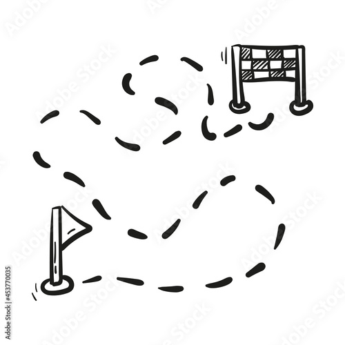hand drawn start and finish icon in doodle style isolated