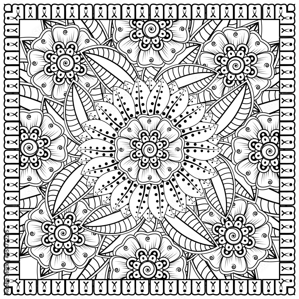 Mehndi flower for henna, mehndi, tattoo, decoration. decorative ornament in ethnic oriental style. doodle ornament. coloring book page.