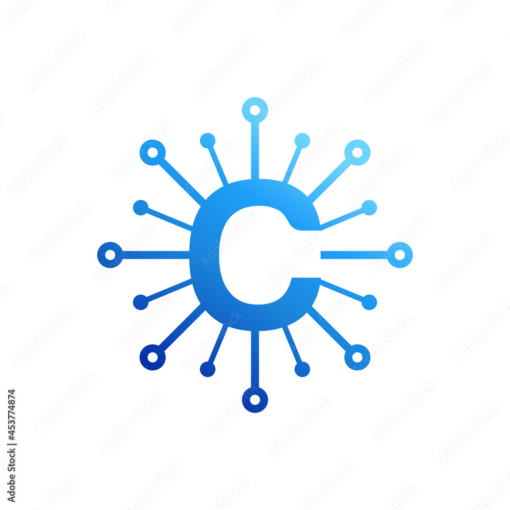 Letter c technology logo designs, Letter c connect dot network logo design vector. Letter c technology logo designs, Letter c connect dot network logo design vector.