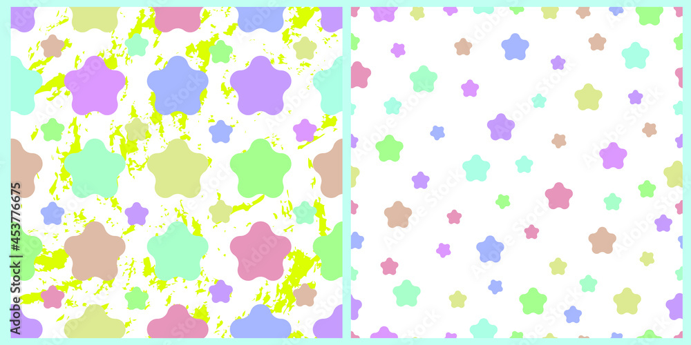 Set of vector geometric patterns. Abstract shapes in pastel colors on a white isolated background. 