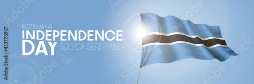 Botswana happy independence day greeting card, banner with template text vector illustration. Botswanan memorial holiday 30th of September design element with 3D flag with stripes