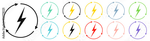 Renewable energy icons, graphic design template, lightning bolt. Set alternative power signs, vector illustration