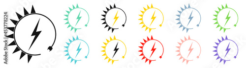 Renewable energy icons, graphic design template, lightning bolt. Set alternative power signs, vector illustration