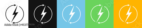 Renewable energy icons, graphic design template, lightning bolt. Set alternative power signs, vector illustration