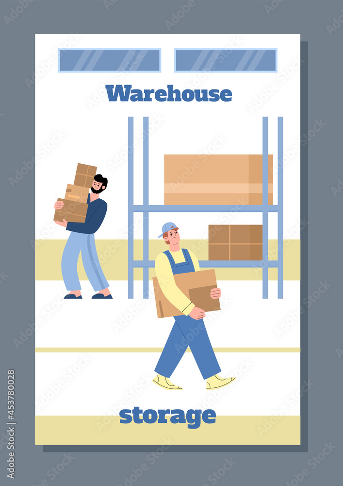 Warehouse storage services banner or poster template, flat vector illustration. Warehouse storage services banner or poster template, flat vector illustration.