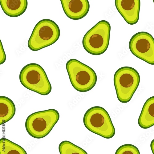 Avocado seamless pattern. Summer healthy background. Organic food ingredient print in cartoon style. Vector illustration