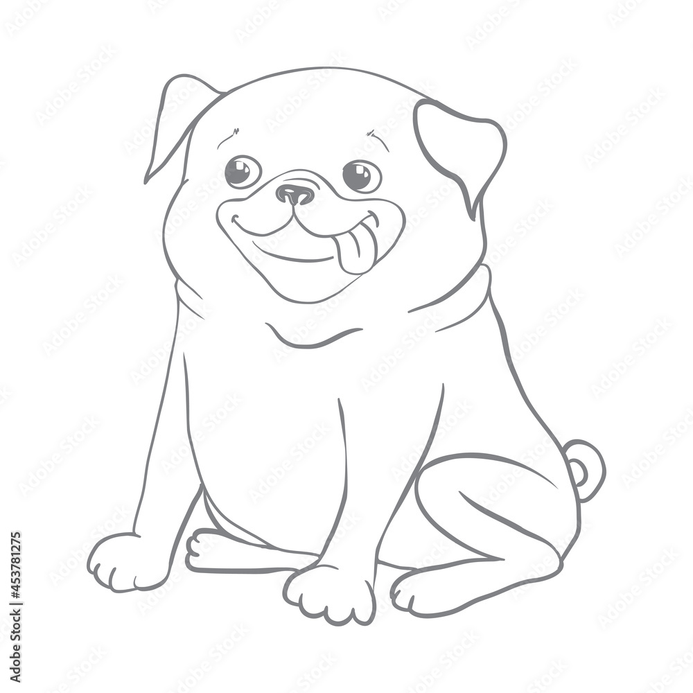 Dog sketch a hand drawn happy fashionable pug.