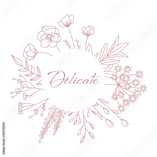 LOGO, ETIQUETTE AVEC FLEURS ET VEGETATIONS