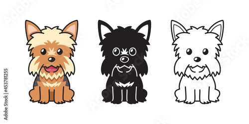 Vector cartoon set of yorkshire terrier dog for design. photo