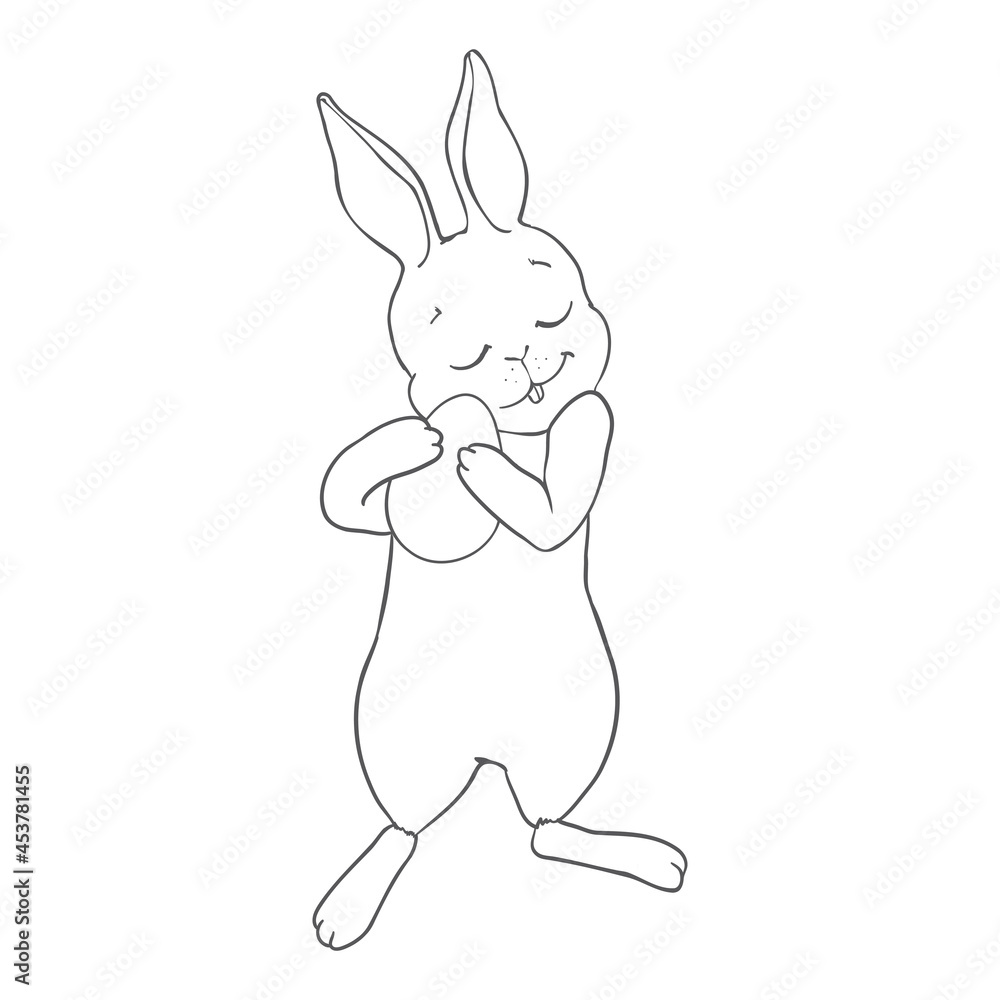 Obraz premium Rabbit close-up in a sitting position contour on a white background looks in front of the muzzle visible ears stick up