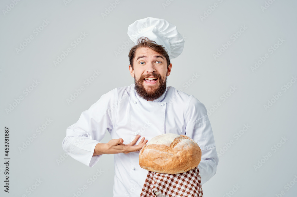 Baker with bread in hand Professional emotions Baker with bread in hand Professional emotions