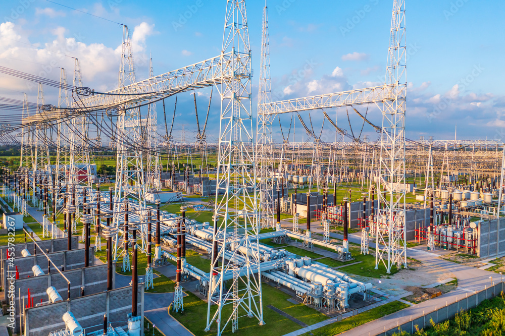 Fototapeta premium Aerial view of a high voltage substation.
