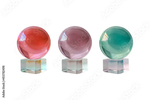 Set of 3 isolated glass balls for divination. On white backgrounds