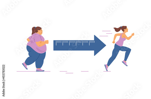 Fat young woman with obese problem engaged fitness for lose weight and slim body