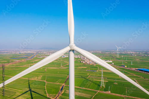 Aerial view of wind power in the Chinese countryside.