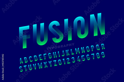 Modern fusion style font design, alphabet letters and numbers vector illustration