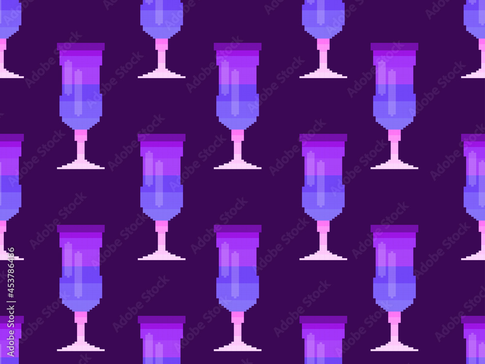Cocktail glass seamless pattern. Martini glass pixel art. 8 bit graphic in the style of video games from the 90s. Design for printing, wrapping and advertising. Vector illustration Cocktail glass seamless pattern. Martini glass pixel art. 8 bit graphic in the style of video games from the 90s. Design for printing, wrapping and advertising. Vector illustration