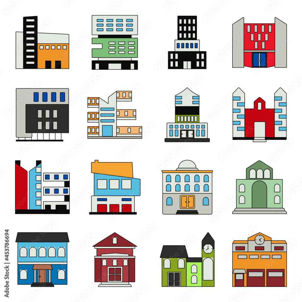 Pack of Buildings and Architecture Flat Icons 
