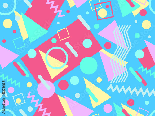 Memphis seamless pattern. Geometric elements memphis in the style of 80 s. Trendy retro background for printing on paper  advertising materials and fabric. Vector illustration