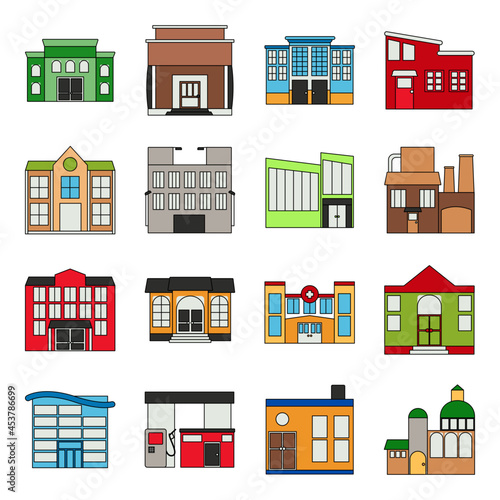 Pack of Buildings and Structure Flat Icons 