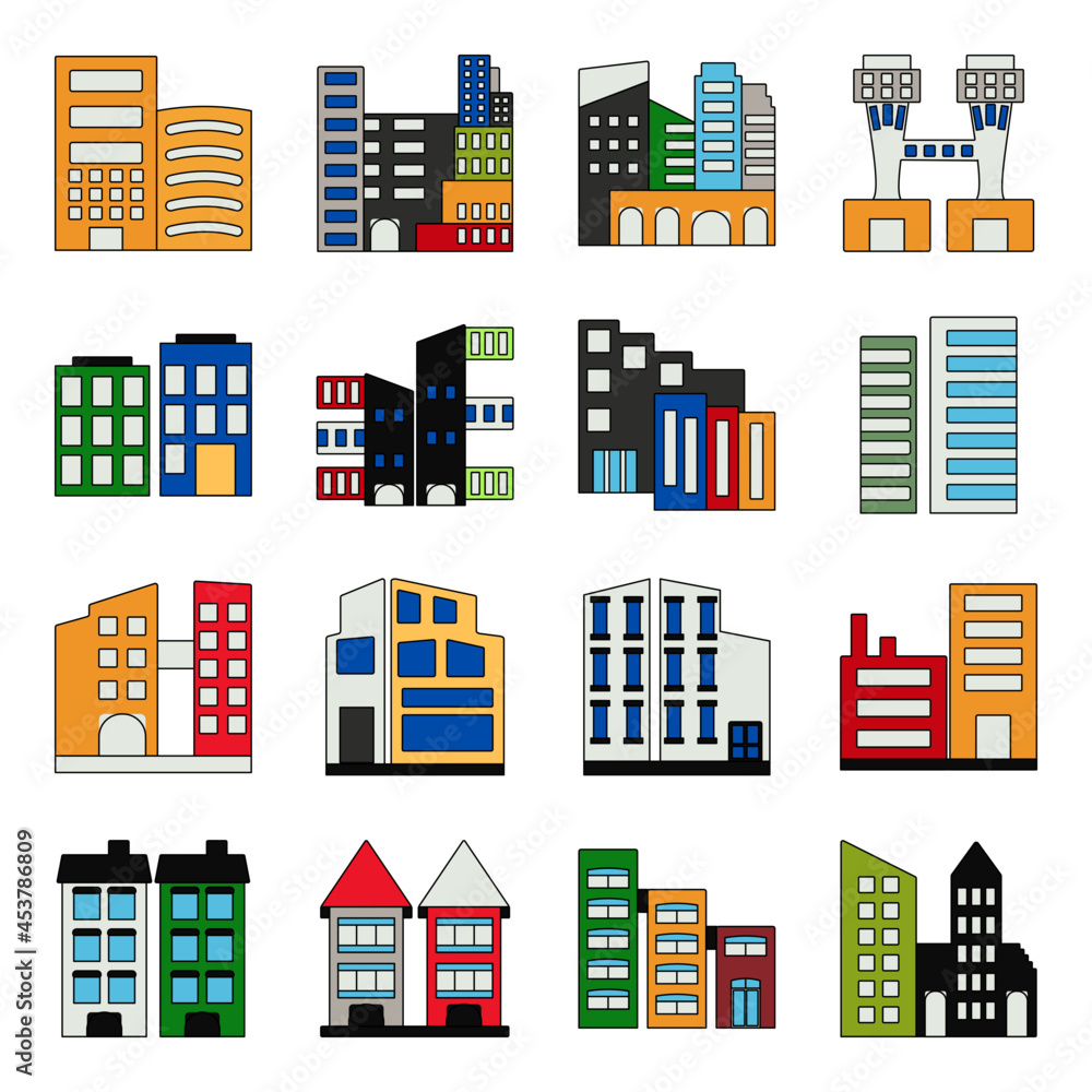 Pack of Buildings and Establishment Flat Icons