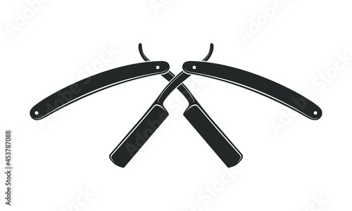Crossed razors icon. Straight razors for shaving graphic sign isolated on white background. Barber shop logo template. Vector illustration