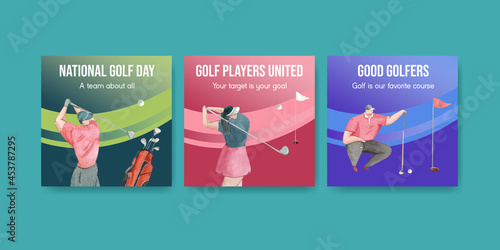 Banner template with golf lover concept,watercolor style
