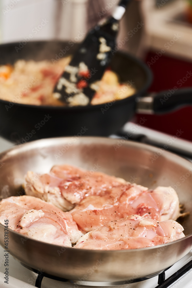 Seared chicken breasts in the pan