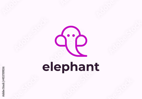 Elephant head logo modern, animal silhouette simple linear geometric shape in minimalist style.
