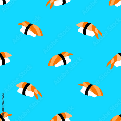 Sushi pattern Japan sea food seamless illustrations on blue background