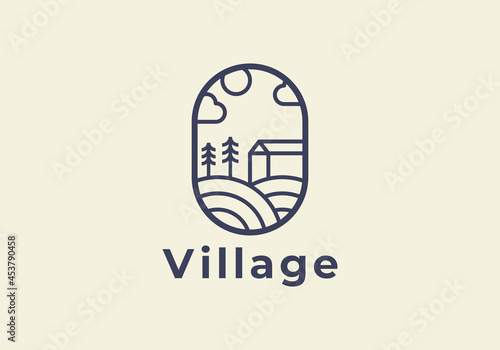 cottage simple line art logo template vector illustration design. village line art logo
