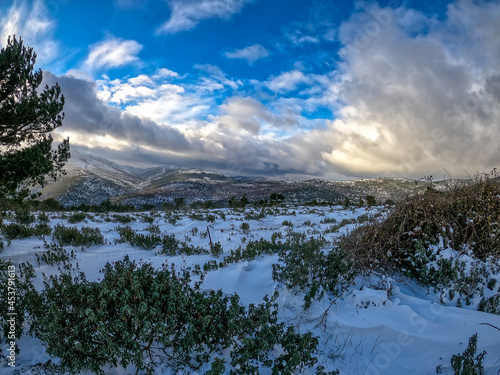 Mountain landscape covered in snow