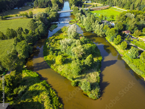 A photo from a drone showing the Warta River in central Poland.