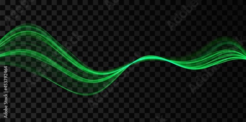 Green abstract wave. Magic line design. Flow curve motion element. Neon gradient wavy illiustration.