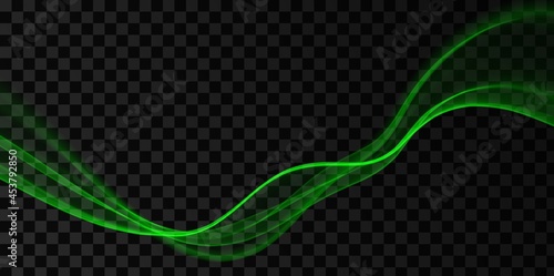 Green abstract wave. Magic line design. Flow curve motion element. Neon gradient wavy illiustration.