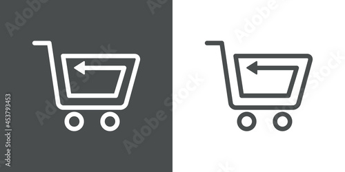 Logotipo con texto Shopping con silueta de carrito de la compra con flecha de cursor con lineas en fondo gris y fondo banco
