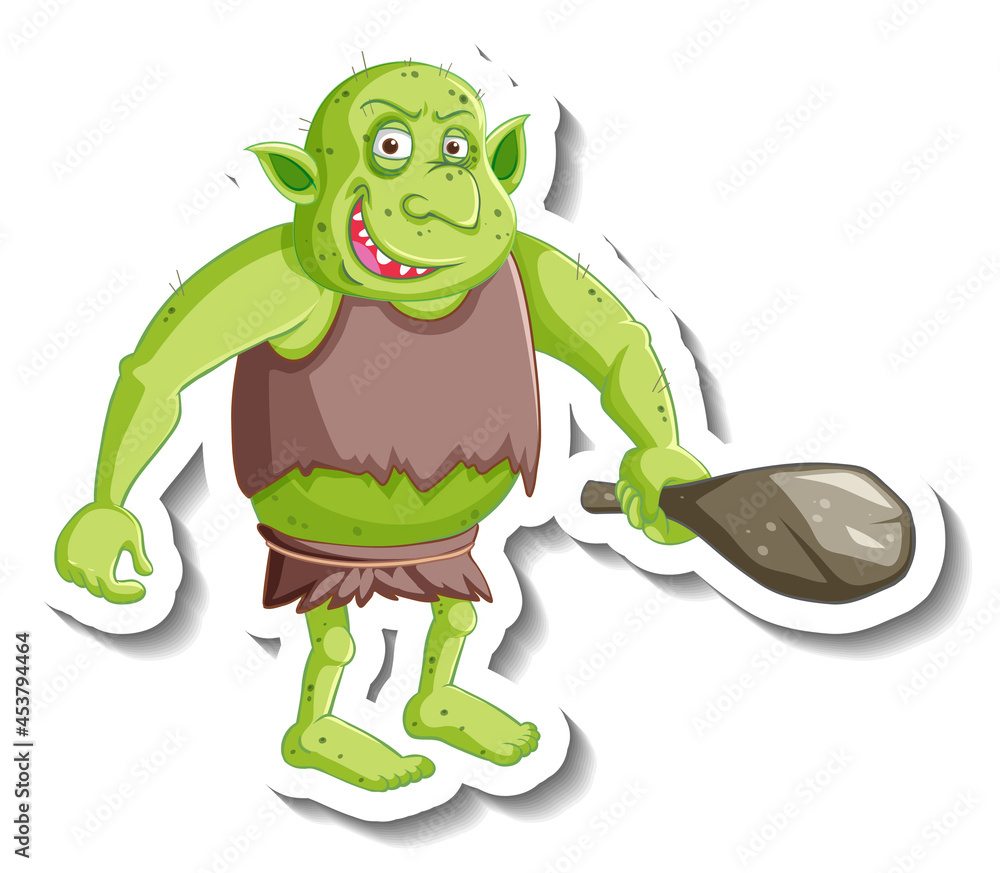 Obraz premium Green goblin or troll cartoon character sticker