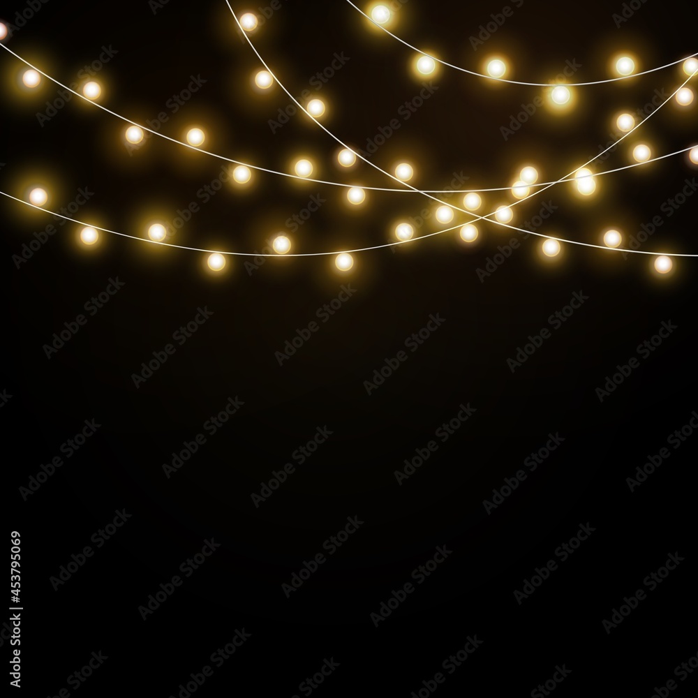 Light background Christmas lights realistic, glowing led neon lamps. luminous bulbs, holiday electric illuminating. Banners, posters or greeting card isolated vector Stock Vector | Adobe