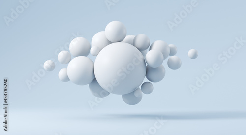 Fototapeta Naklejka Na Ścianę i Meble -  White spheres on a blue background. 3d render illustration. Abstraction for ideas.