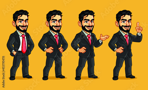 Handsome Bearded Business Man in Suit Cartoon Mascot