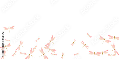 Exotic rosy pink dragonfly cartoon vector illustration. Spring little damselflies. Simple dragonfly cartoon fantasy wallpaper. Delicate wings insects graphic design. Nature beings